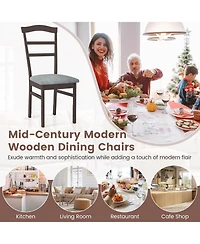 Gouun Farmhouse Linen Upholstered Dining Chairs Set of 2, Rubber Wood Frame