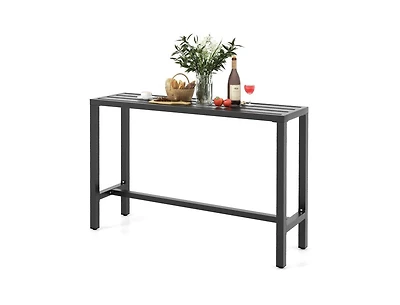 Lucky One 48/55 Inch Outdoor Bar Table with Slatted Top and Metal Frame