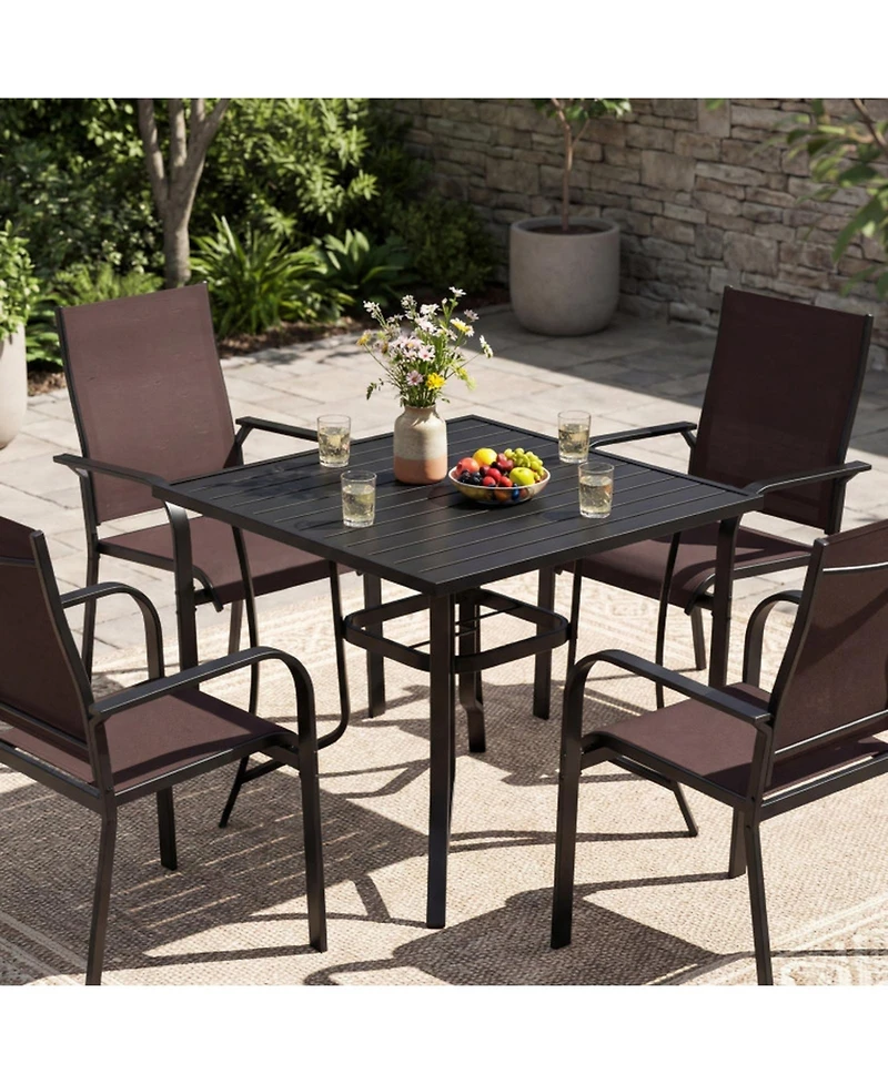 Gouun 5-Piece Stackable Mesh Patio Dining Set with 37 in Square Table and Umbrella Hole