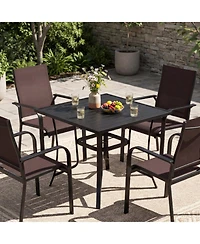 Gouun 5-Piece Stackable Mesh Patio Dining Set with 37 in Square Table and Umbrella Hole