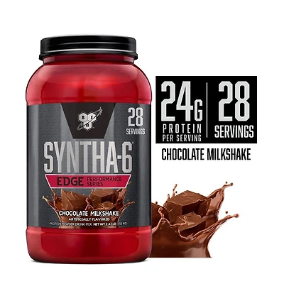 Bsn Syntha-6 Edge Protein Powder, Hydrolyzed Whey, Micellar Casein, Milk Protein Isolate, Low Sugar, 24g Protein, Chocolate Milkshake, 28 Servings