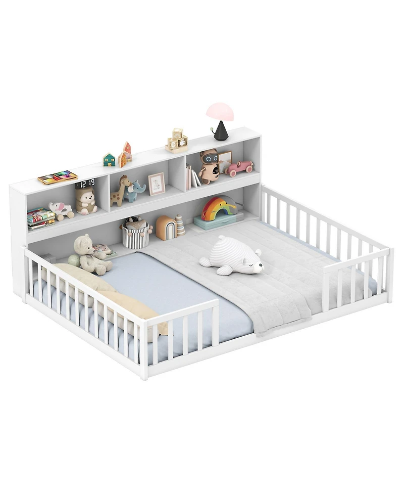 Gouun Full Size Montessori Floor Bed with Bookcase