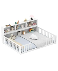 Gouun Full Size Montessori Floor Bed with Bookcase