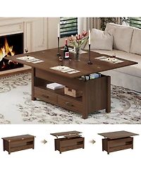 gaomon Coffee Table Lift Top, Multi-Function Convertible Coffee Table with Drawers and Hidden Compartment, Converts to Dining Table for Living Room