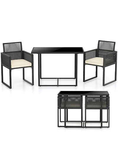 Gouun 3-Piece Outdoor Wicker Dining Set with Tempered Glass Table and Chairs