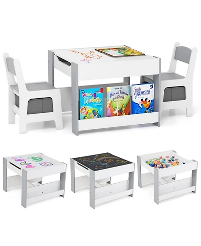 Gouun 4 in 1 Kids Toddler Activity Table and Chairs Set with Reversible Tabletop