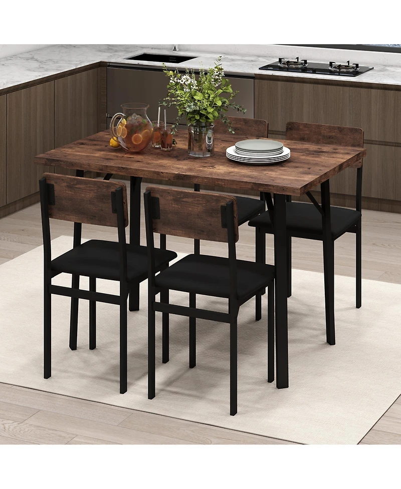 Gouun Industrial 5-Piece Dining Set with Pu Leather Upholstered Chairs