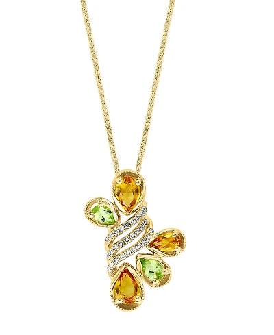 Lali Jewels Citrine (1 ct. t.w.), Peridot (2/5 ct. t.w.) and Diamond (1/7 ct. t.w.) Pendant Necklace in 14k Yellow Gold