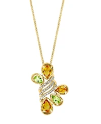 Lali Jewels Citrine (1 ct. t.w.), Peridot (2/5 ct. t.w.) and Diamond (1/7 ct. t.w.) Pendant Necklace in 14k Yellow Gold