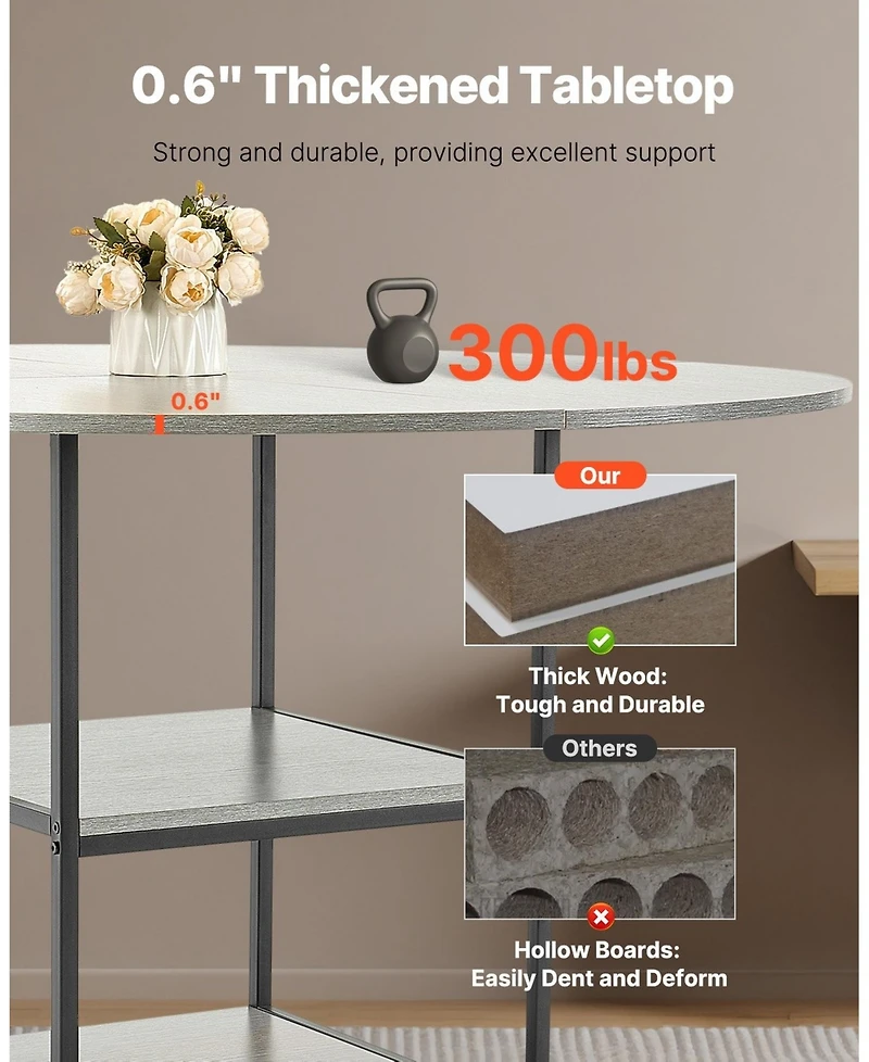 Gouun 47 in Round Dining Table with Storage Shelf and Metal Legs