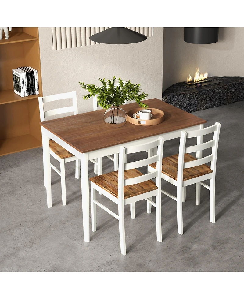Sugift Five Piece Wooden Dining Set with Table and Four Chairs