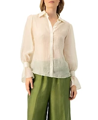 Ivonne Women's See-Through Long Sleeve Shirt With Wide Cuffs