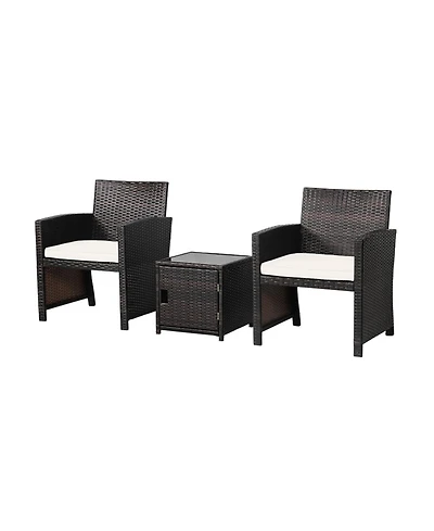Clihome 3 Pieces Patio Wicker Furniture Set with Storage Table and Cover