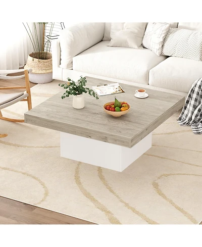 Homfan Modern Led Square Coffee Table, 35 Inch Living Room Centerpiece with 16-Color Lights, Minimalist Plug-in Design, Perfect