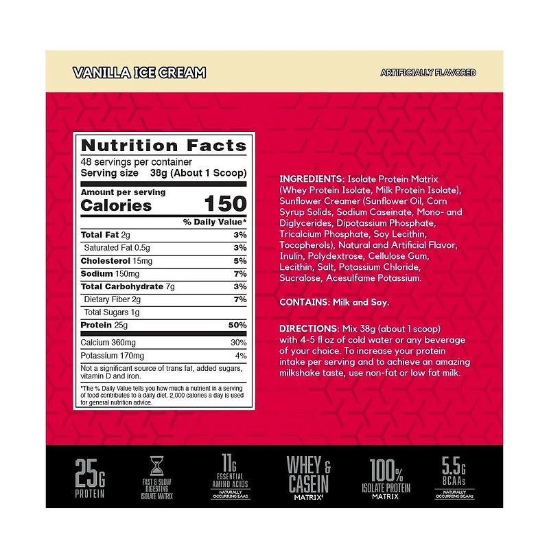 Bsn Syntha-6 Isolate Protein Powder, Whey Protein Isolate, Milk Protein Isolate, Flavor Vanilla Ice Cream, 48 servings