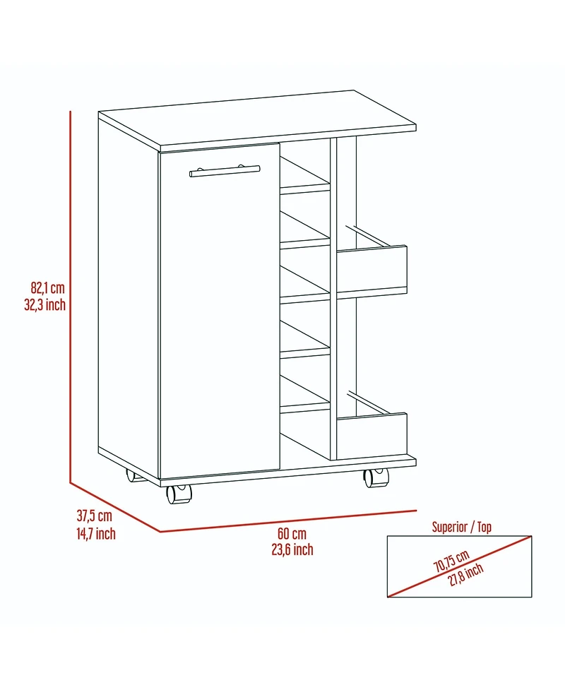 Flynama Bar Cart with 2 External Shelves, 6 Wine Racks and 1 Cabinet