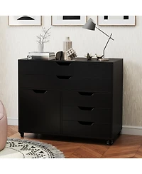 Gouun 5-Drawer Mobile Storage Chest with Cabinet Door, 30.5 in L x 16 in W x 25 in H