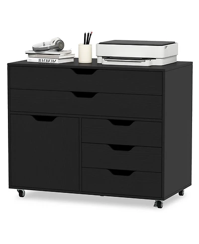 Gouun 5-Drawer Mobile Storage Chest with Cabinet Door, 30.5 in L x 16 in W x 25 in H