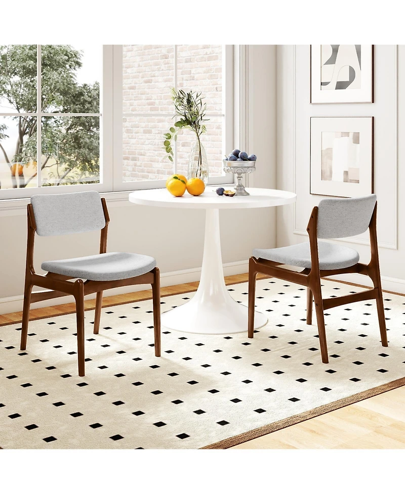 Gouun Modern Padded Dining Chairs Set of 2 with Rubber Wood Legs and Linen Seat