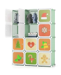 Gouun 12-Cube Modular Kids Wardrobe with Hanging Section and Cartoon Doors