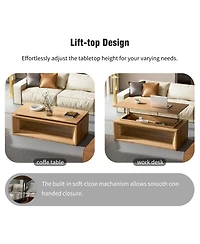 Rainsken 43.3'' Lift-top Coffee Table, Rectangle Center Table with Storage and Adjustable Height, Solid Wood Veneered for Living Room