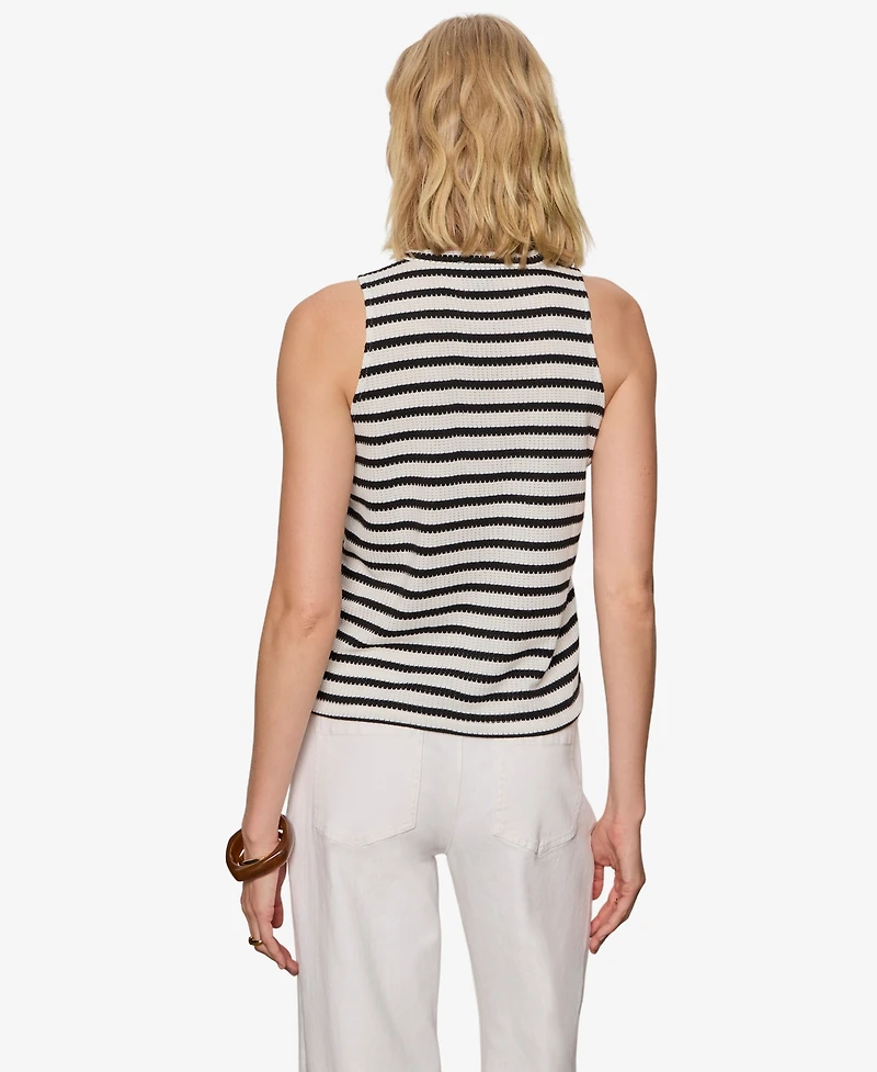 Sanctuary Petite Sleeveless Striped Campari High-Neck Tank Top
