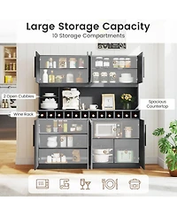 Gouun 70 in Tall Farmhouse Pantry Cabinet with 12-Bottle Wine Rack and Adjustable Shelves