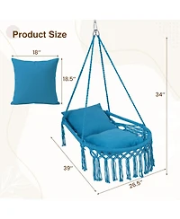 Gouun Macrame Hanging Hammock Swing Chair with 2 Removable Cushions and Metal Spreader Bar