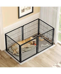 6thdruple Large Dog House Cage, 63" Black Iron Kennel with Top Cover and Customizable Door for Medium Dogs