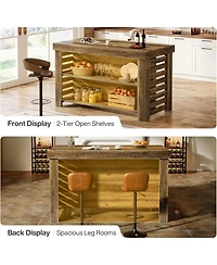 Tribesigns 55" Kitchen Island with Seating and Storage, 3-Tier Farmhouse Wood Stationary Island Table with Large Work Surface, Coffee Bar Table