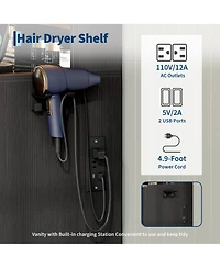 Homfan Makeup Vanity Desk Set with Large Lighted Mirror, 8 Drawers, 3 Storage Shelves, Glass Top, Stool, Built-in Power Outlet