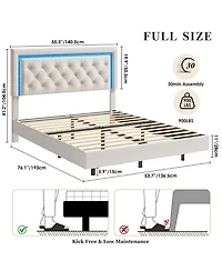 Homfan Floating Upholstered Bed Frame with Led Diamond Headboard and Wood Slats, Available in Full, Queen, and King