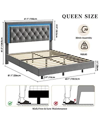 Homfan Floating Upholstered Bed Frame with Led Diamond Headboard and Wood Slats, Available Full, Queen