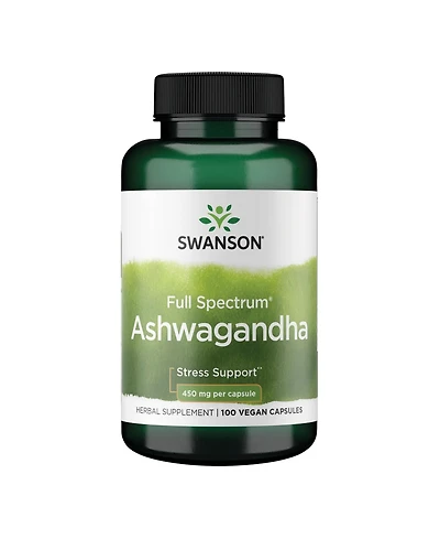 Swanson Ashwagandha Root Powder Supplement, Stress Relief and Energy Support, Ayurvedic Natural Wellness, 450 mg, 100 Capsules