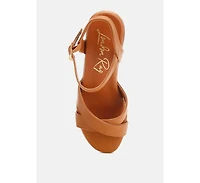 London Rag Women's Zinny Buckle Strap Contrast Heel Wedges