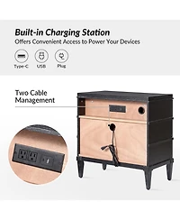 Hulala Home Taesan Transitional 28'' W 3-Drawer End Table with Charging Station