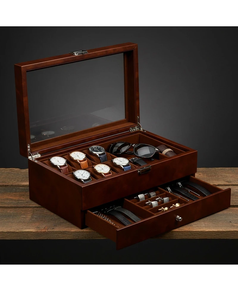 Yigii 12 Slot Watch Box Display Organizer Leather Automatic Led Light Battery Operated Gift