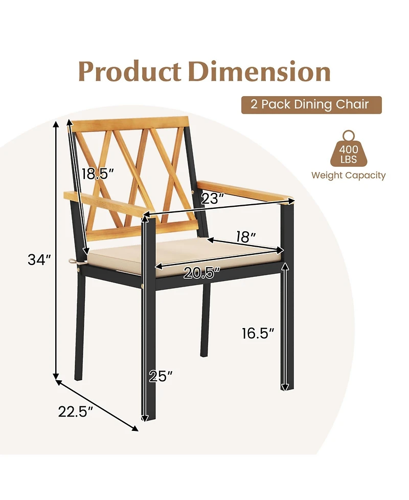 Gymax Patio Dining Chairs Set of Metal Outdoor Chairs w/ Removable Padded Cushions