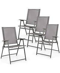 Gymax 4PCS Patio Portable Metal Folding Chairs Dining Chair Set Poolside Garden