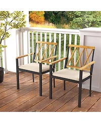 Gymax Patio Dining Chairs Set of 4 Metal Outdoor Chairs w/ Removable Padded Cushions