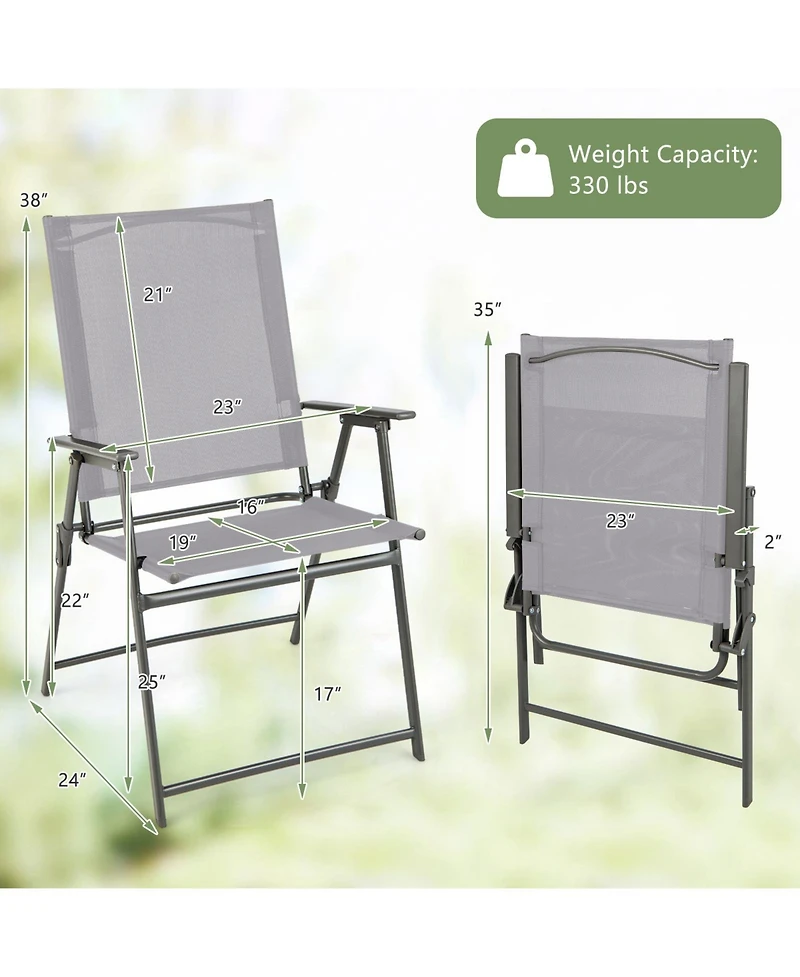 Gymax 2PCS Folding Portable Dining Chairs Metal Frame Armrests Outdoor Patio