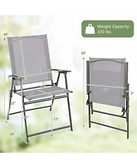 Gymax 2PCS Folding Portable Dining Chairs Metal Frame Armrests Outdoor Patio