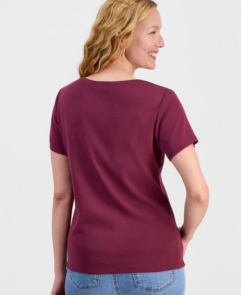 Style & Co Petite Cotton Henley Short-Sleeve T-Shirt, Exclusively at Macy's