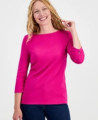 Style & Co Women's Pima Cotton 3/4-Sleeve Boat-Neck Top, Created for Macy's