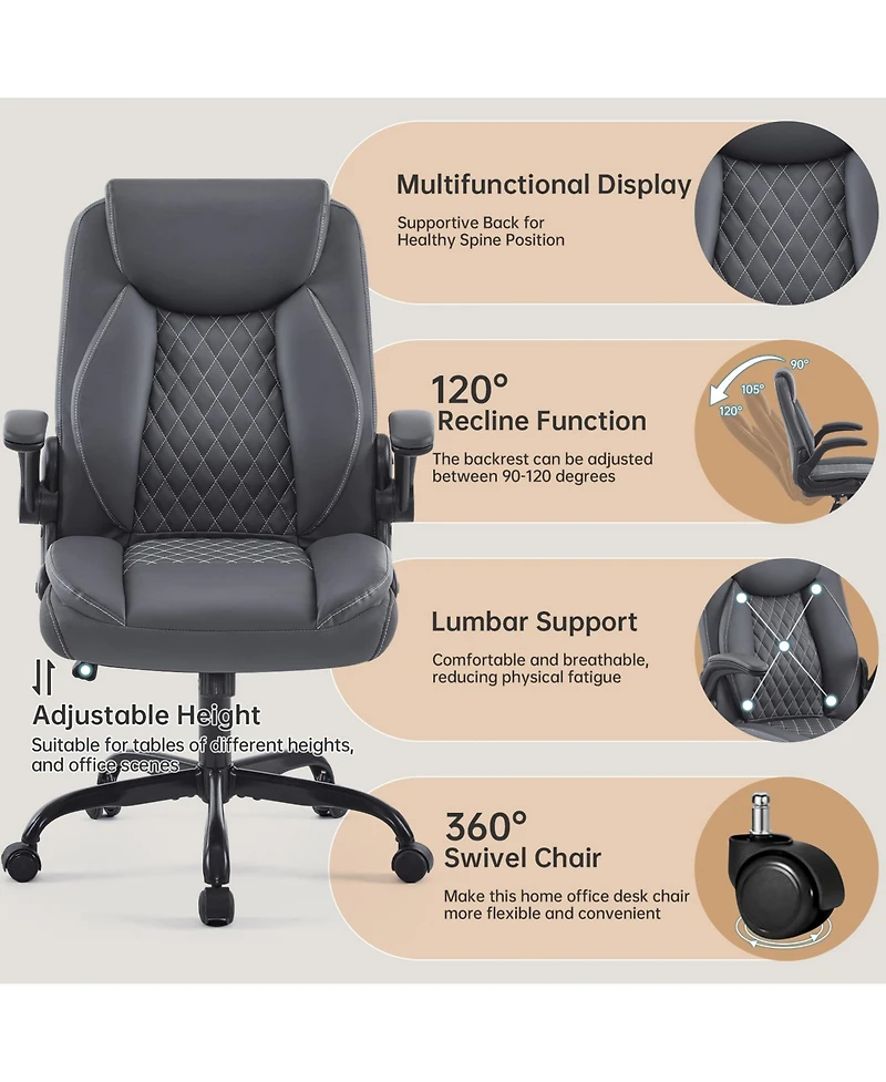 Flynama Leather Ergonomic Office Chair,Flip-Up Arms Rocking Gaming Chair