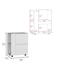 Flynama Bar Cart with 2 Pull-Down Door Cabinets and 2 Open Shelves, 32.2"H Rolling Cart