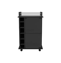Flynama Wengue 2-Tier Glass Door Bar Cart with 6 Cubbies and Lockable Wheels