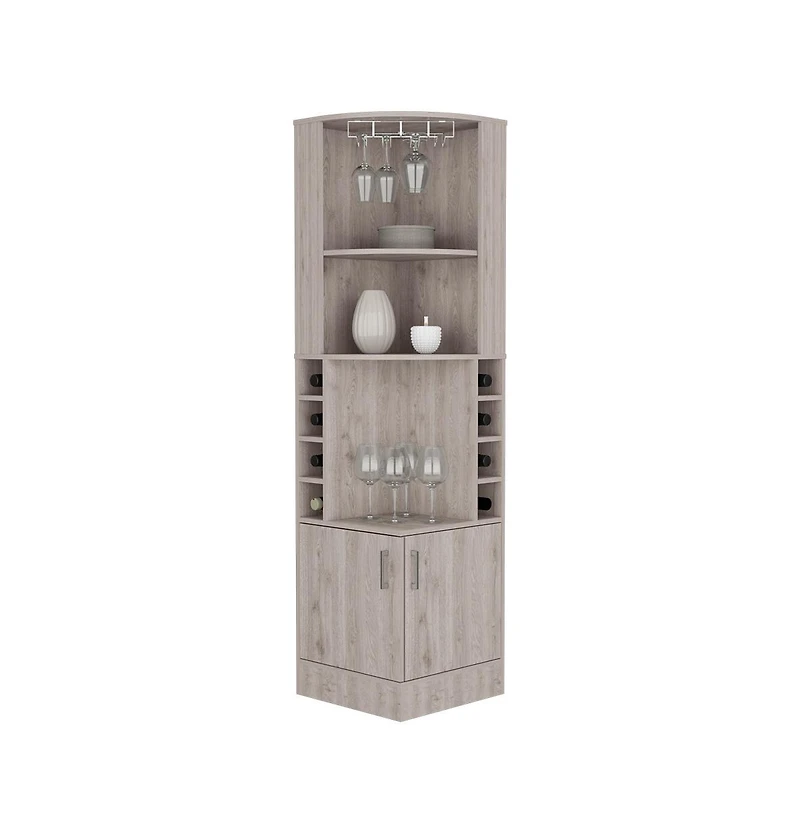 Flynama 71" Light Corner Bar Cabinet with 8 Bottle Cubbies, 12 Glass Rack and 2 Side Doors