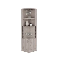 Flynama 71" Light Corner Bar Cabinet with 8 Bottle Cubbies, 12 Glass Rack and 2 Side Doors