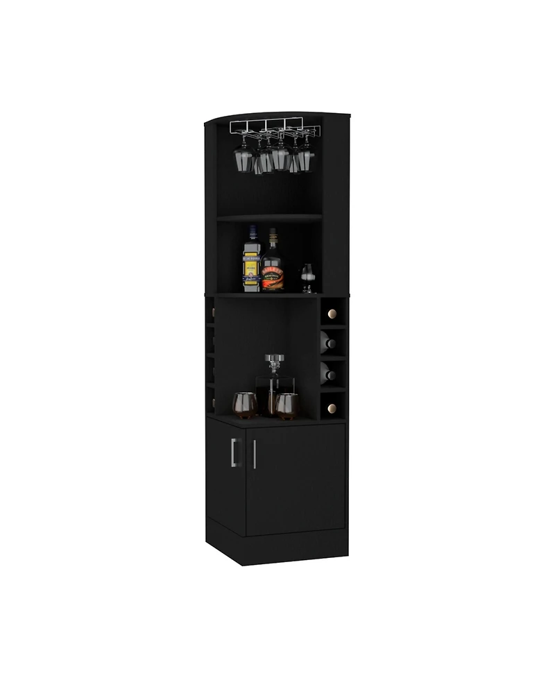 Flynama Corner Bar Cabinet with 8 Built-in Rack, Glass Rack and Double Door Cabinet